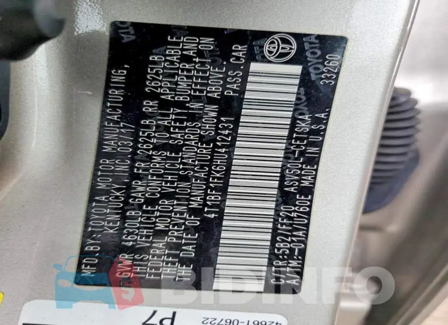 4T1BF1FK6HU412431 Photo# 12