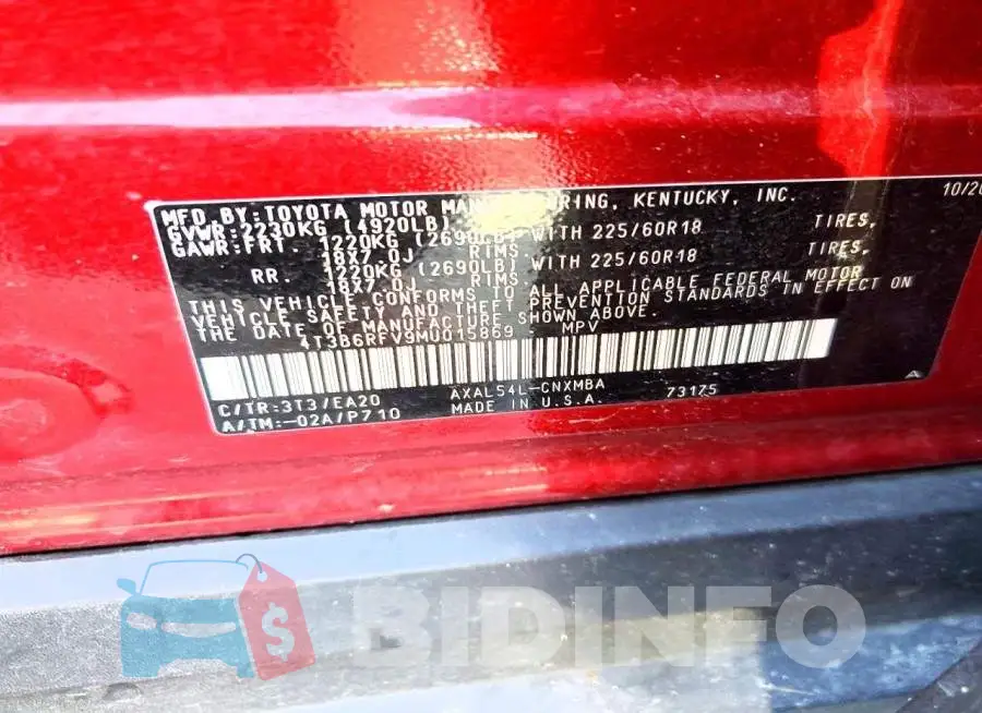 4T3B6RFV9MU015869 Photo# 13