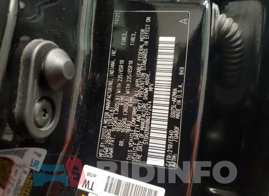 5TDHZRBH8NS172474 Photo# 13