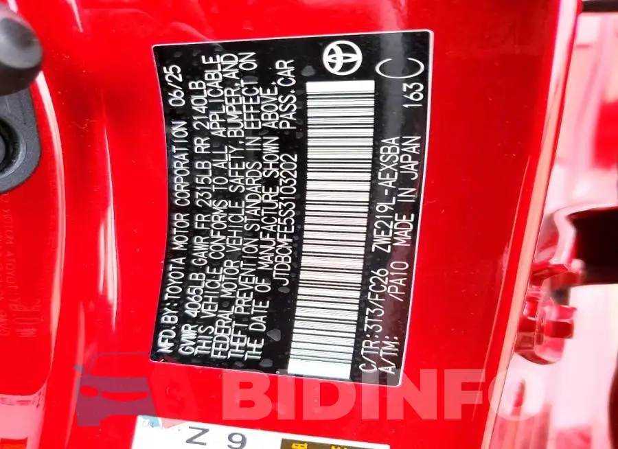 JTDBCMFE5S3103202 Photo# 12