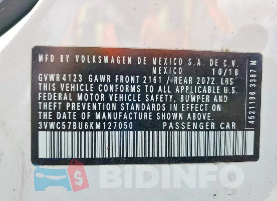 3VWC57BU6KM127050 Photo# 12