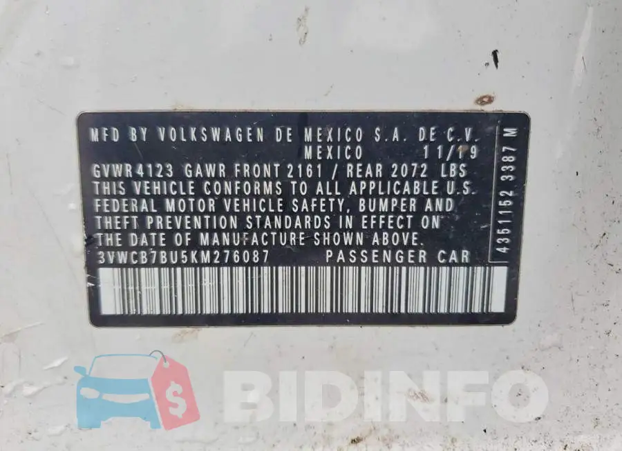 3VWCB7BU5KM276087 Photo# 12