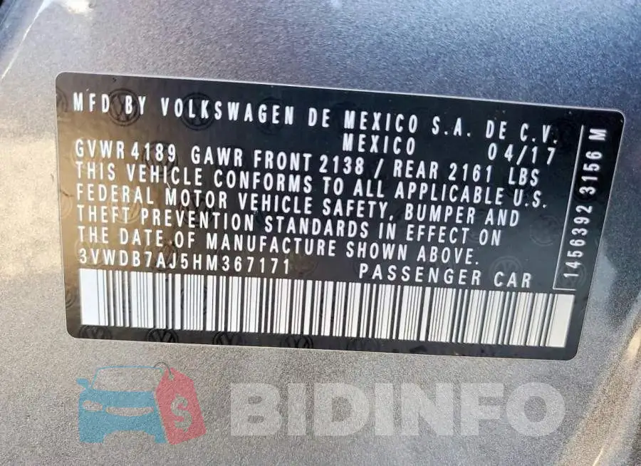 3VWDB7AJ5HM367171 Photo# 12