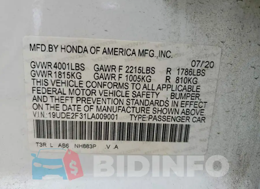 19UDE2F31LA009001 Photo# 13