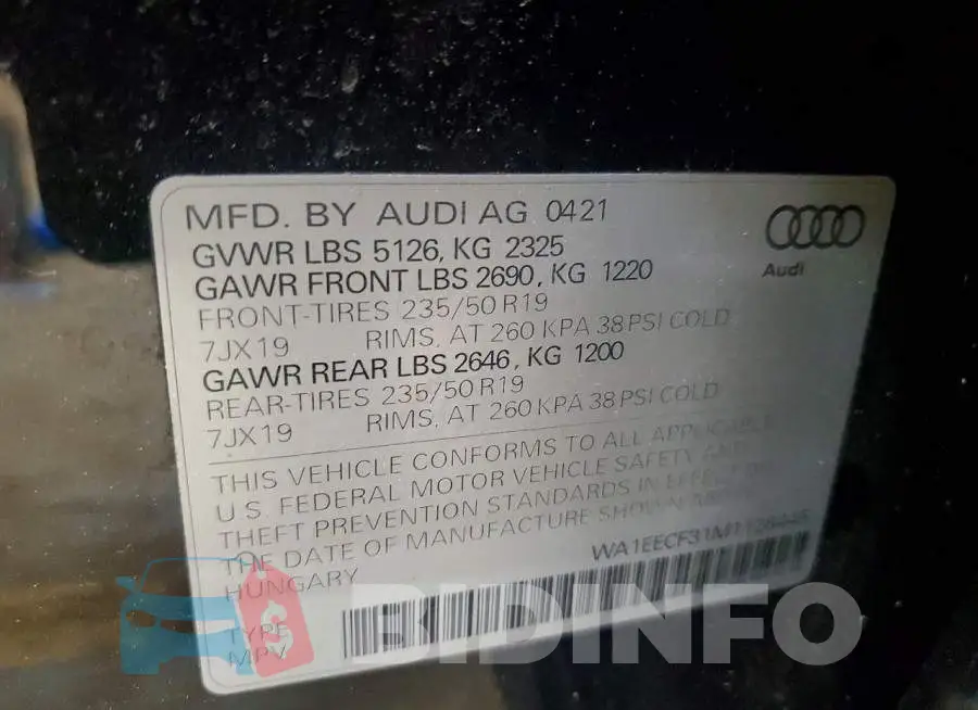 WA1EECF31M1128445 Photo# 12