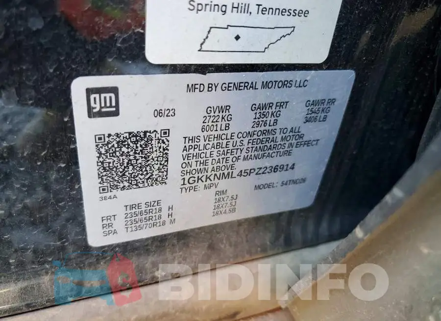 1GKKNML45PZ236914 Photo# 13