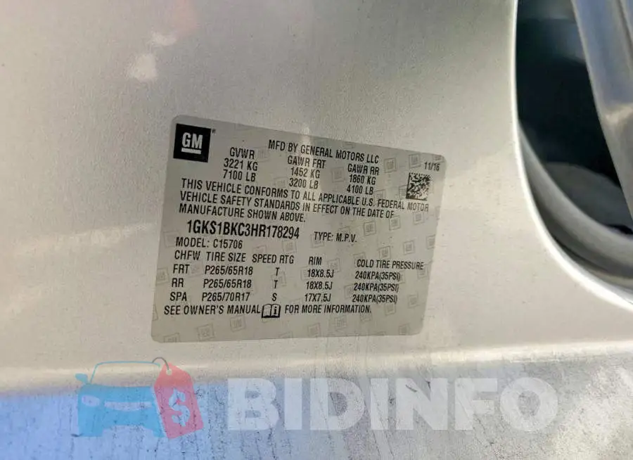 1GKS1BKC3HR178294 Photo# 12
