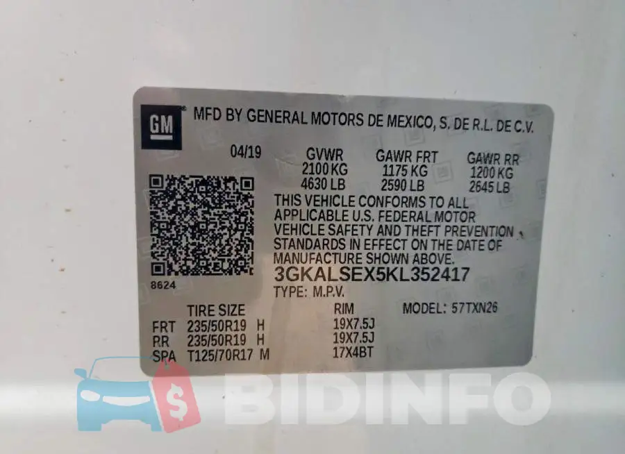 3GKALSEX5KL352417 Photo# 13