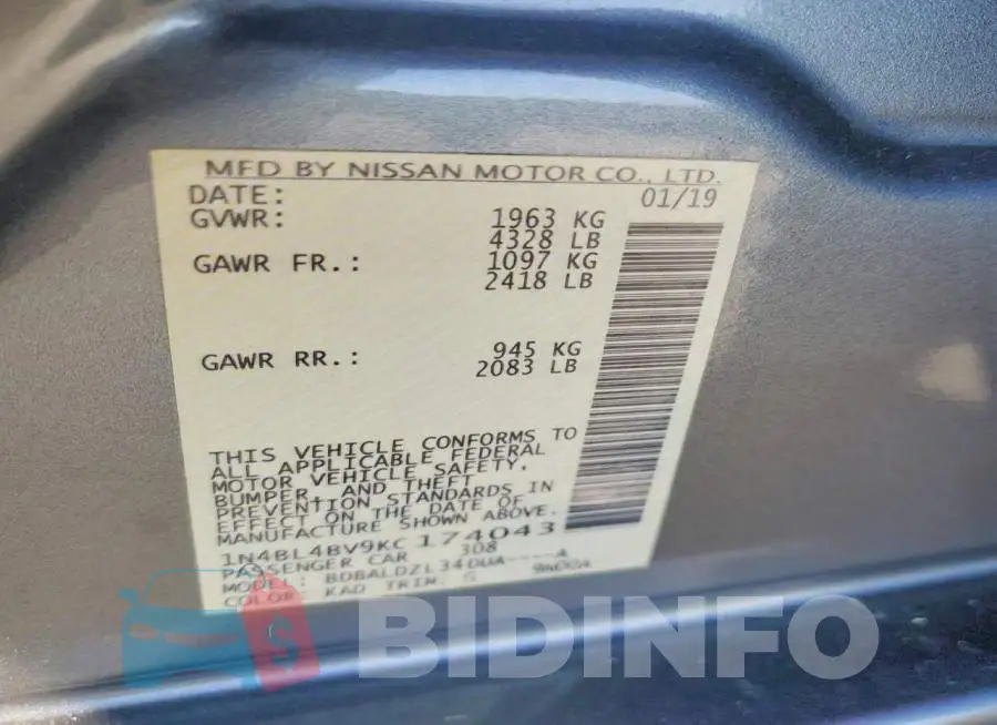 1N4BL4BV9KC174043 Photo# 13
