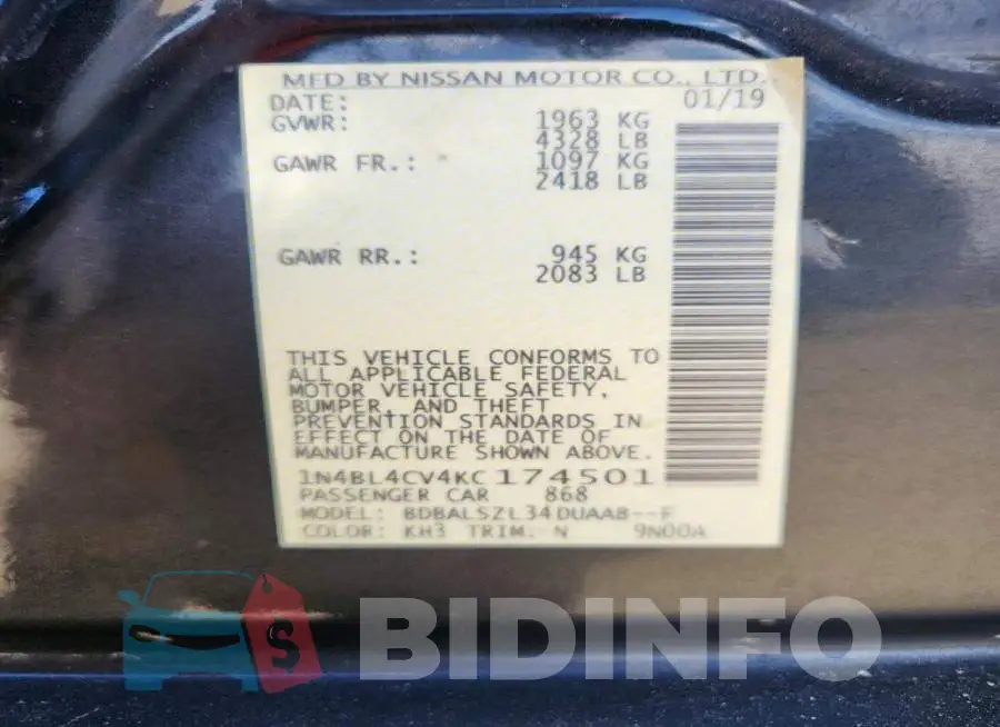 1N4BL4CV4KC174501 Photo# 12