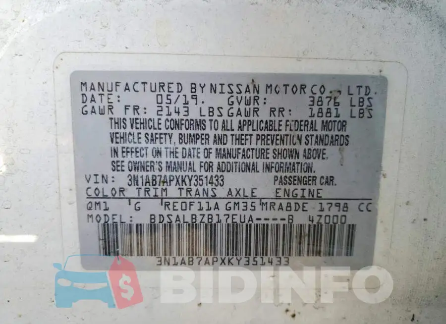 3N1AB7APXKY351433 Photo# 13