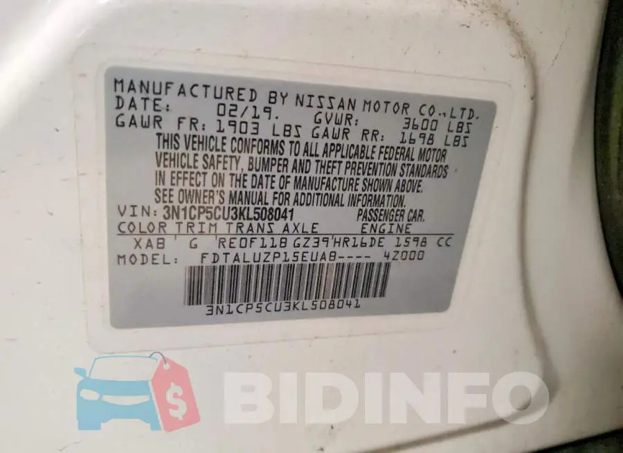 3N1CP5CU3KL508041 Photo# 12