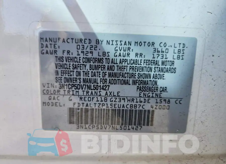 3N1CP5DV7NL501427 Photo# 13