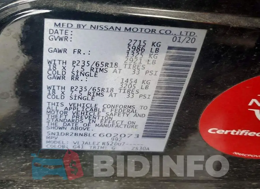 5N1DR2BN8LC602073 Photo# 13