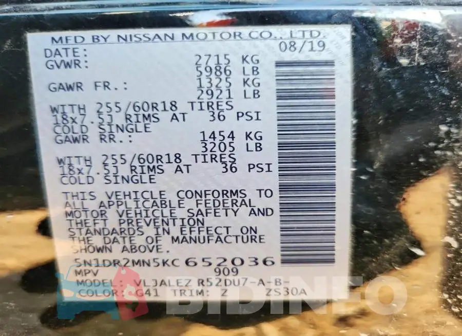 5N1DR2MN5KC652036 Photo# 13