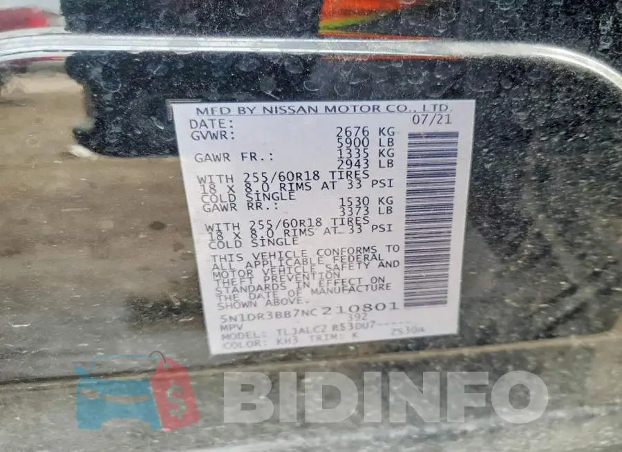 5N1DR3BB7NC210801 Photo# 14
