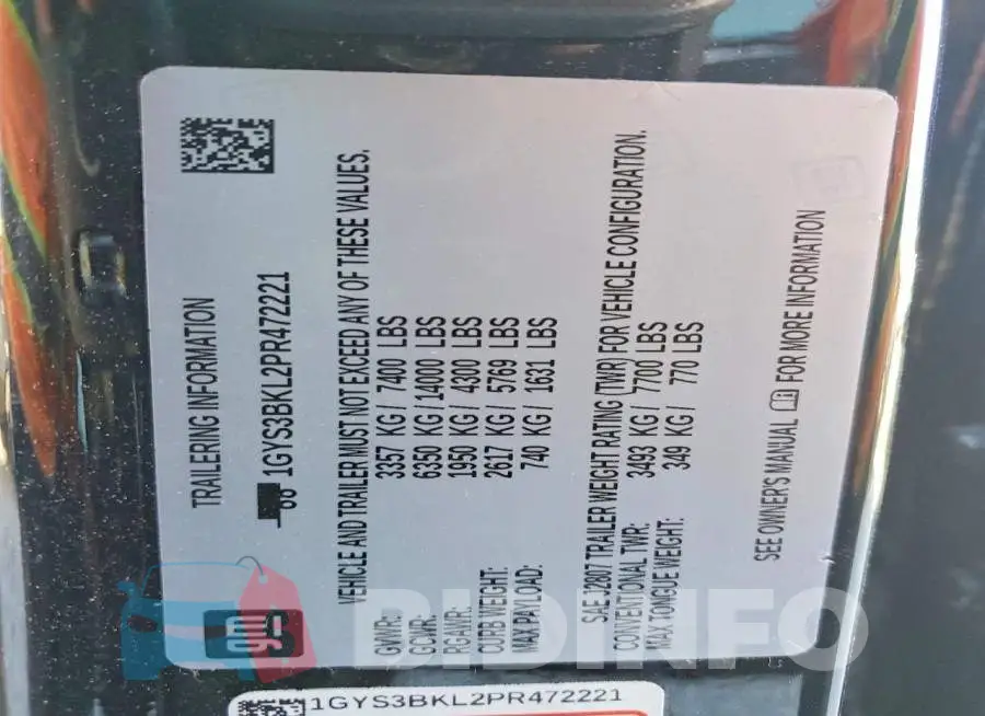 1GYS3BKL2PR472221 Photo# 14
