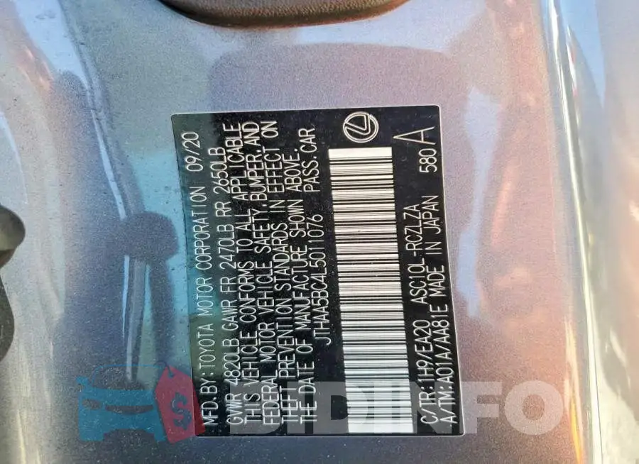 JTHAA5BC4L5011076 Photo# 13