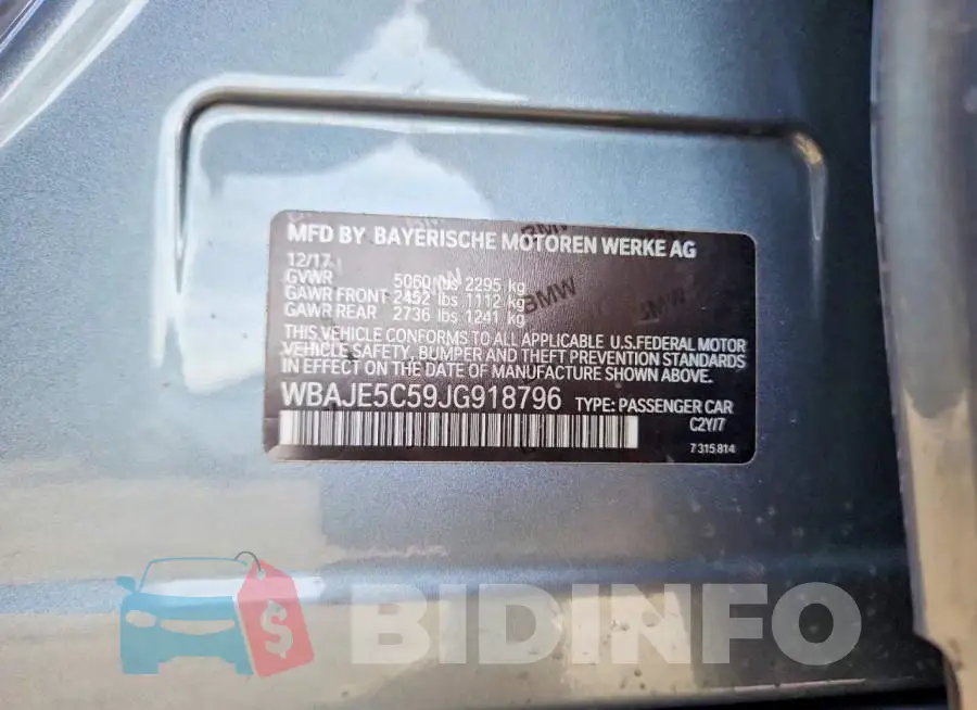 WBAJE5C59JG918796 Photo# 13