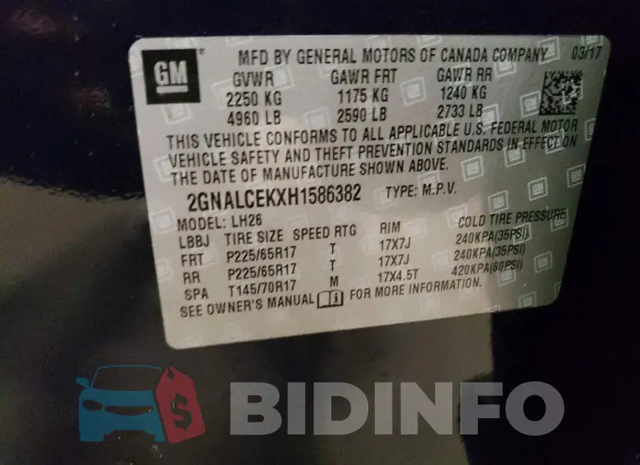 2GNALCEKXH1586382 Photo# 13