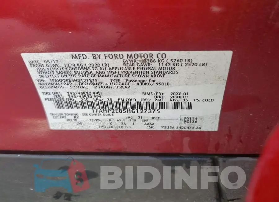 1FAHP2E85HG127375 Photo# 11