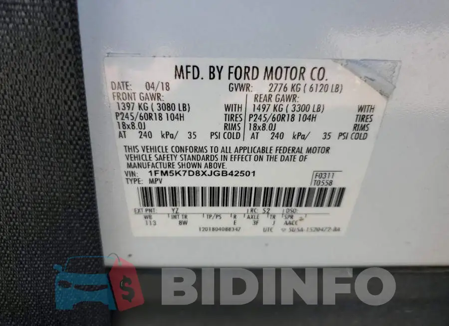 1FM5K7D8XJGB42501 Photo# 14