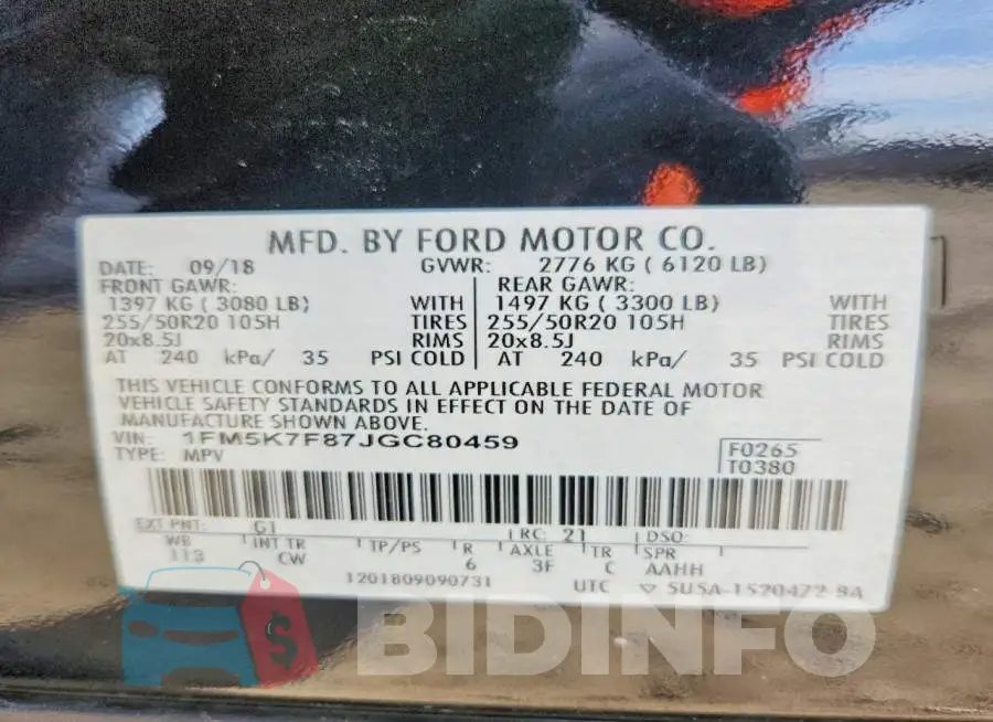 1FM5K7F87JGC80459 Photo# 14