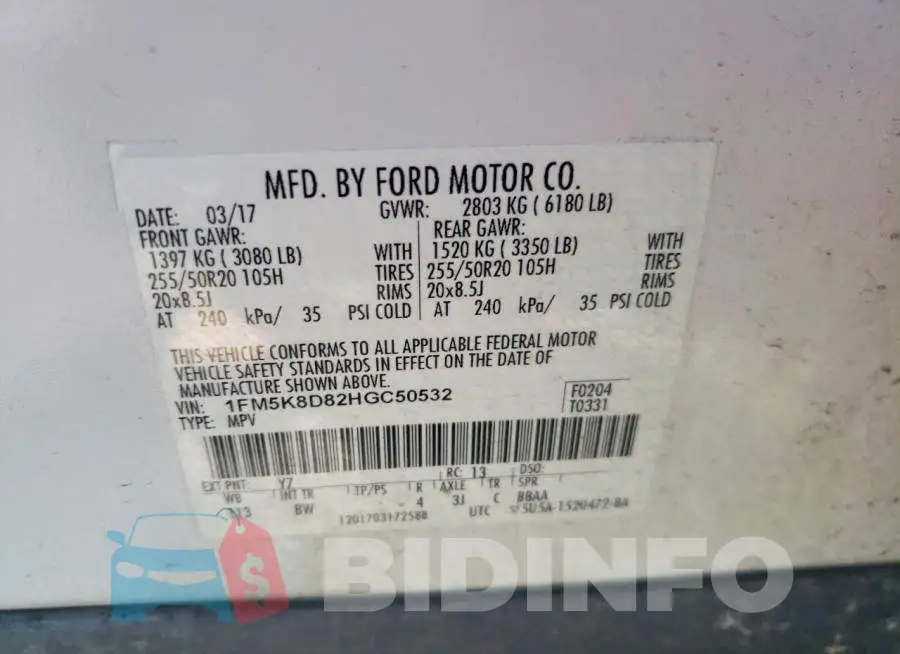 1FM5K8D82HGC50532 Photo# 13