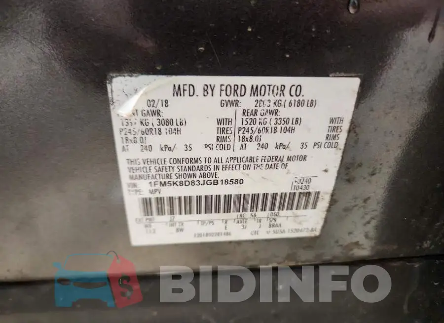 1FM5K8D83JGB18580 Photo# 13