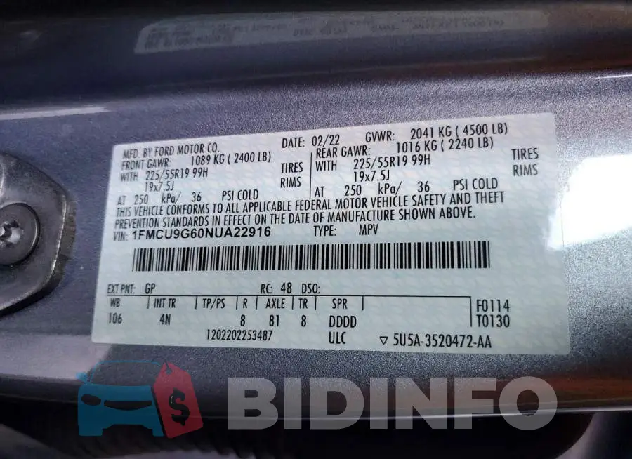 1FMCU9G60NUA22916 Photo# 13