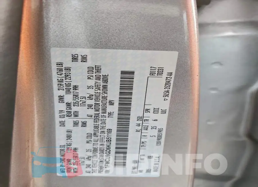 1FMCU9GD6KUB51169 Photo# 13
