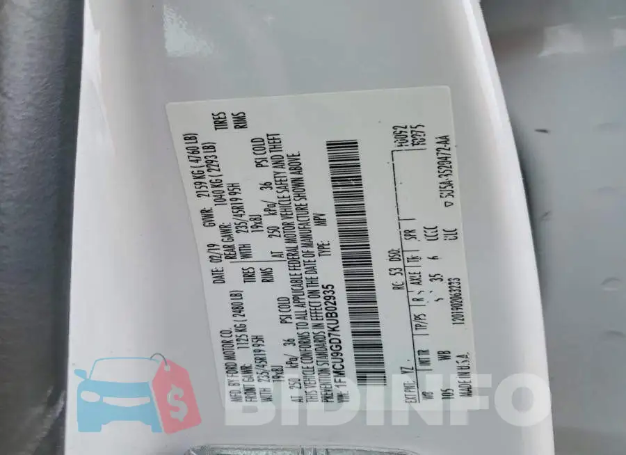 1FMCU9GD7KUB02935 Photo# 13