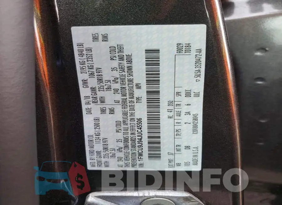 1FMCU9J94JUC45506 Photo# 12