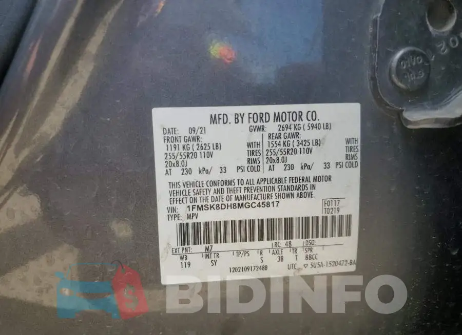 1FMSK8DH8MGC45817 Photo# 14