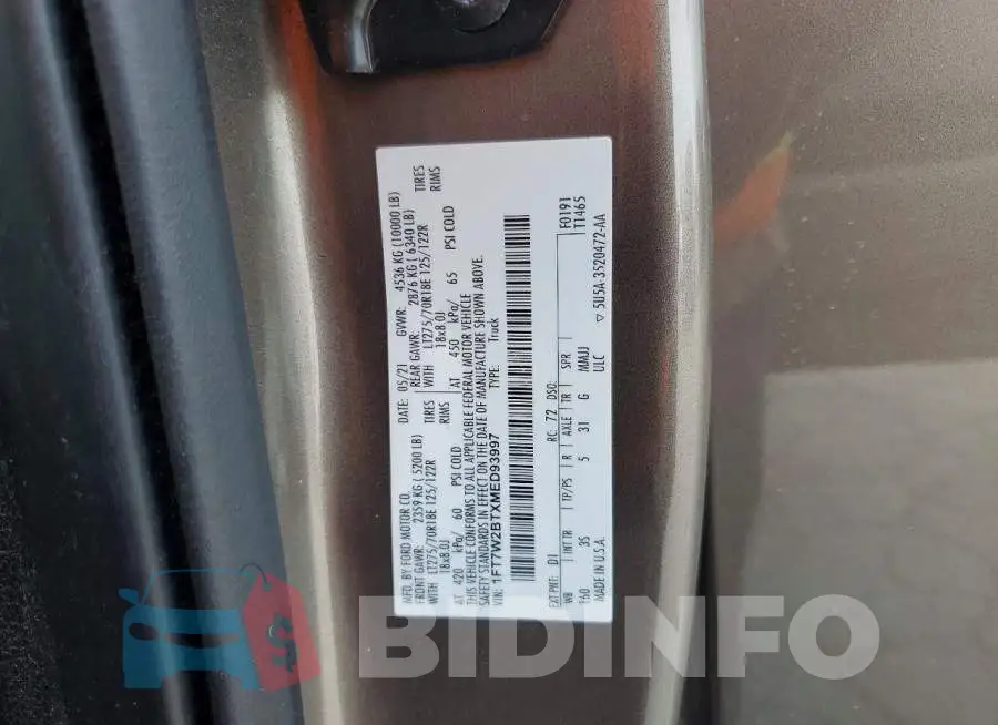 1FT7W2BTXMED93997 Photo# 13