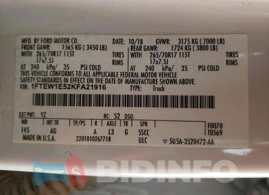 1FTEW1E52KFA21916 Photo# 12