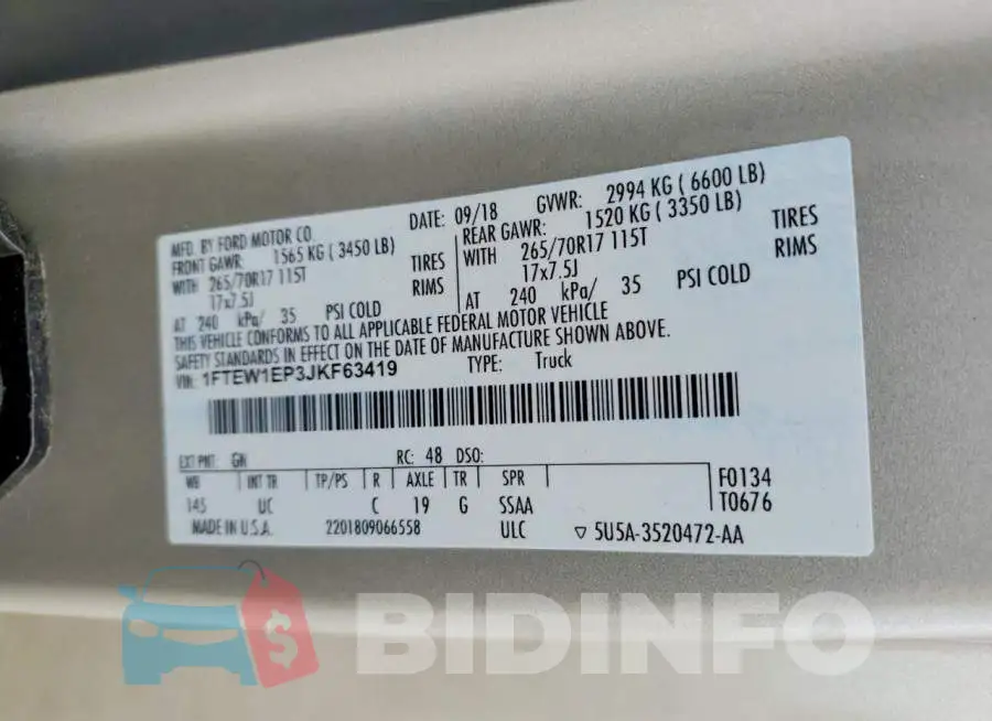1FTEW1EP3JKF63419 Photo# 12