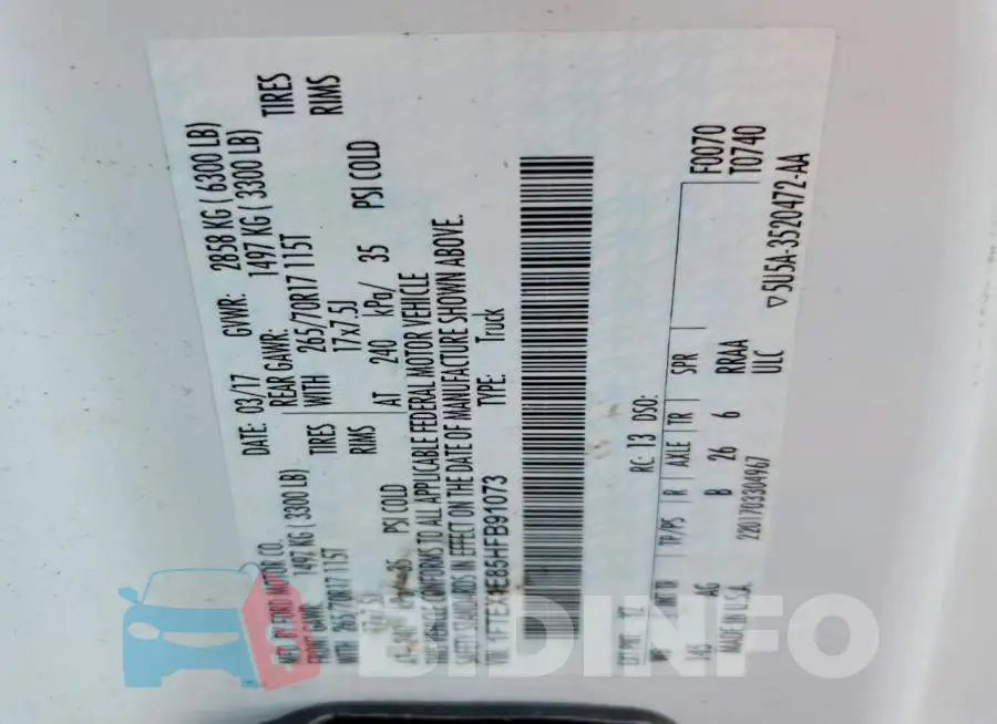 1FTEX1E85HFB91073 Photo# 12