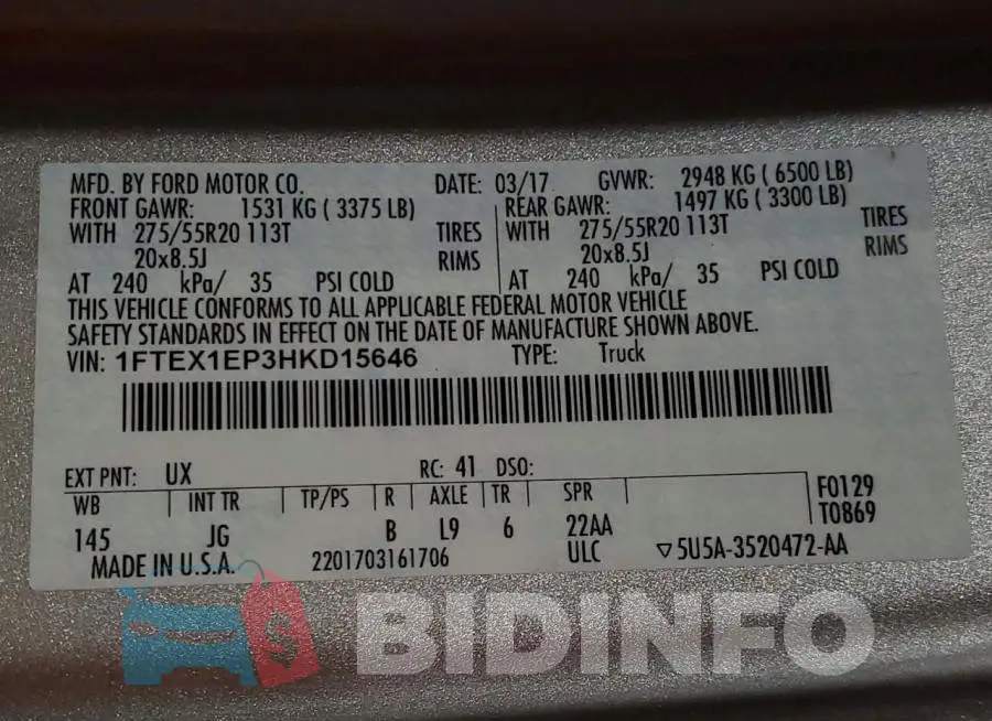 1FTEX1EP3HKD15646 Photo# 12