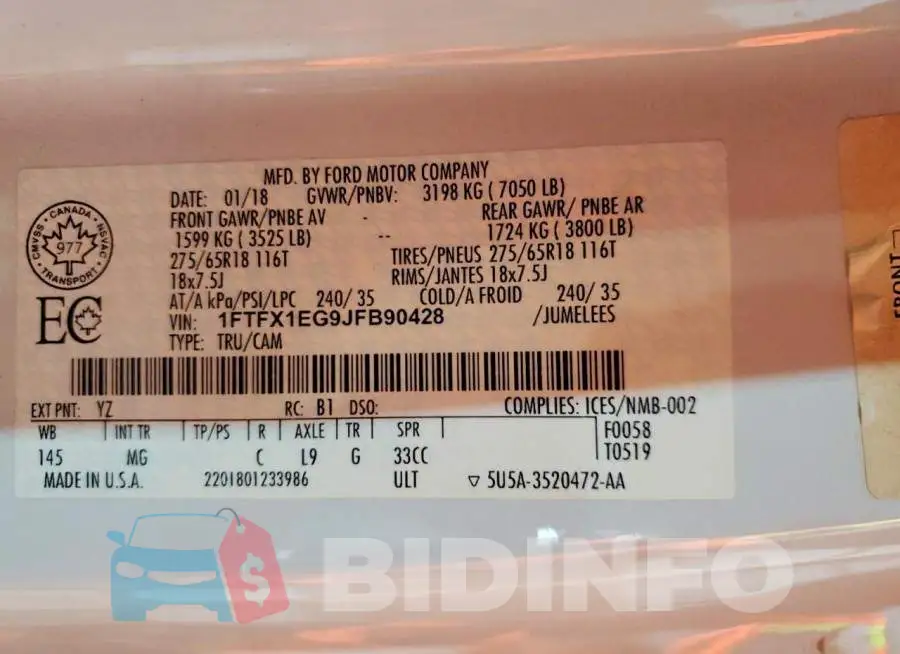 1FTFX1EG9JFB90428 Photo# 13