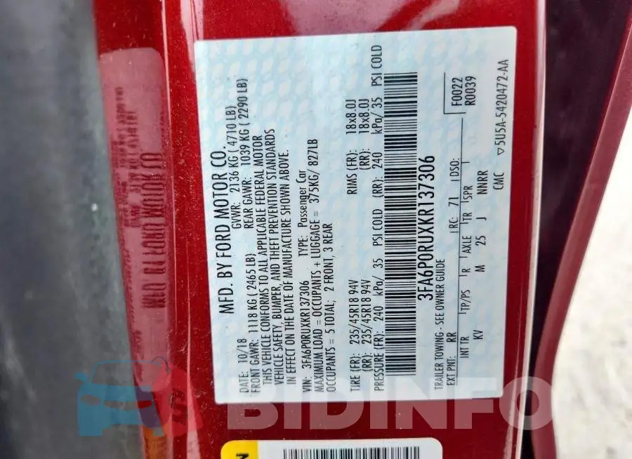 3FA6P0RUXKR137306 Photo# 12