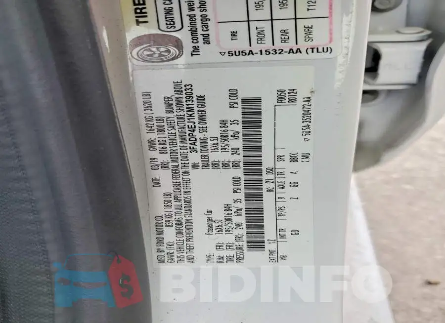 3FADP4EJ1KM139033 Photo# 12