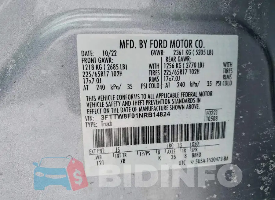 3FTTW8F91NRB14824 Photo# 13
