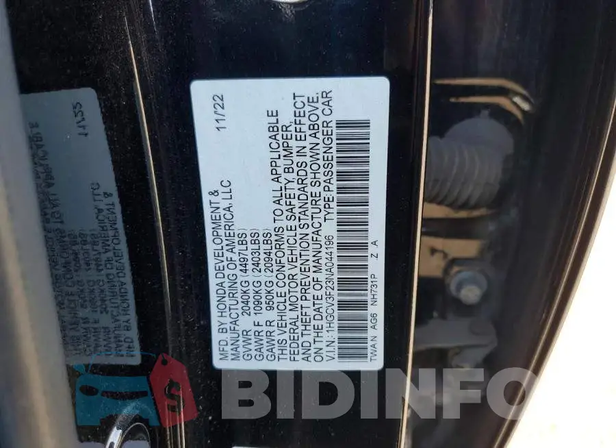 1HGCV3F23NA044196 Photo# 13
