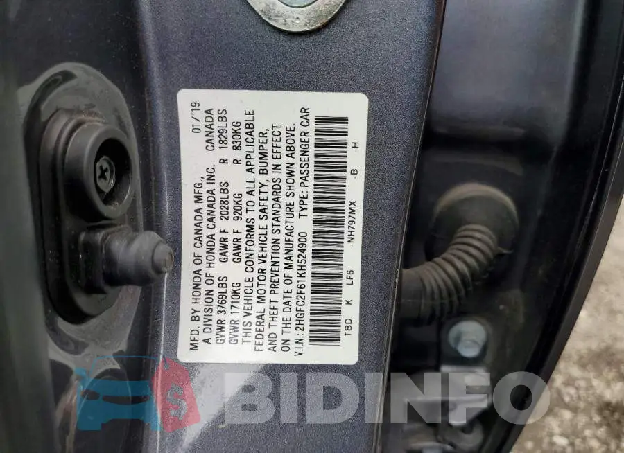 2HGFC2F61KH524900 Photo# 12