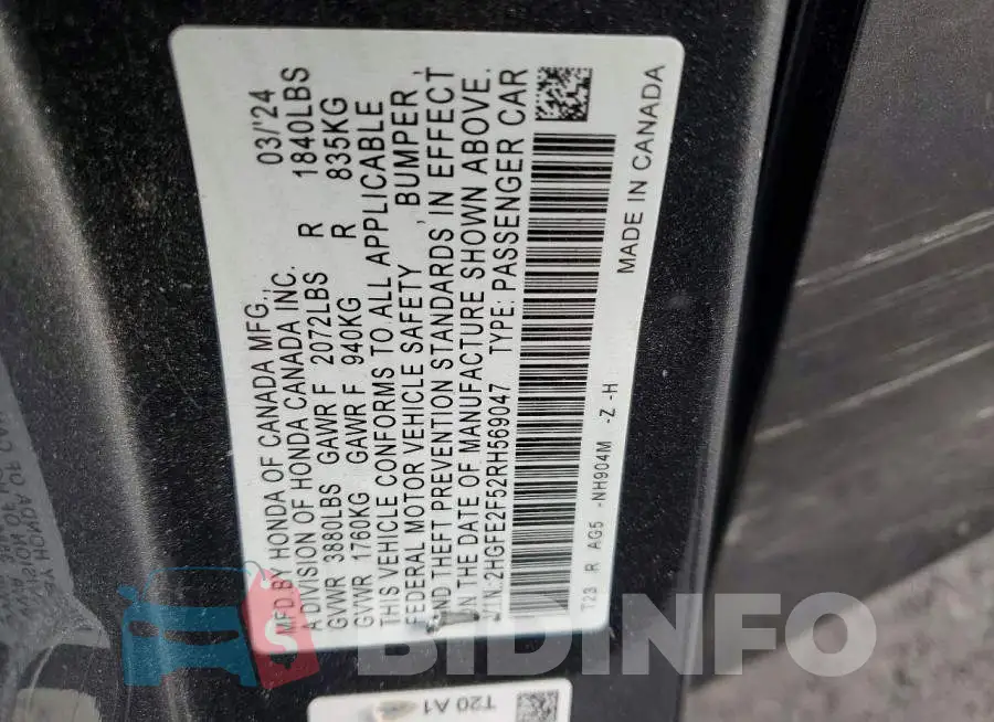 2HGFE2F52RH569047 Photo# 13