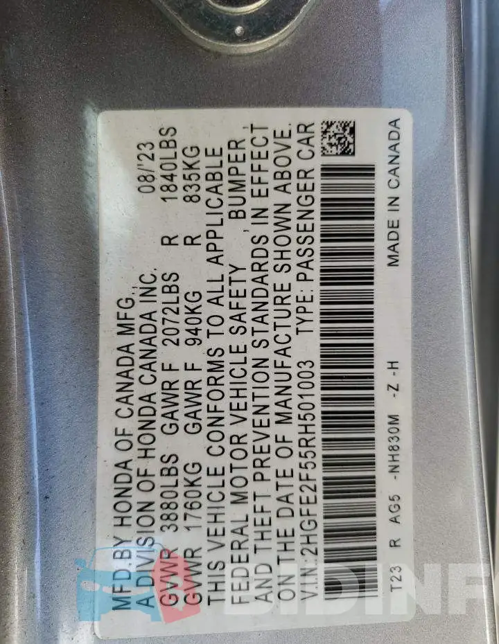 2HGFE2F55RH501003 Photo# 12