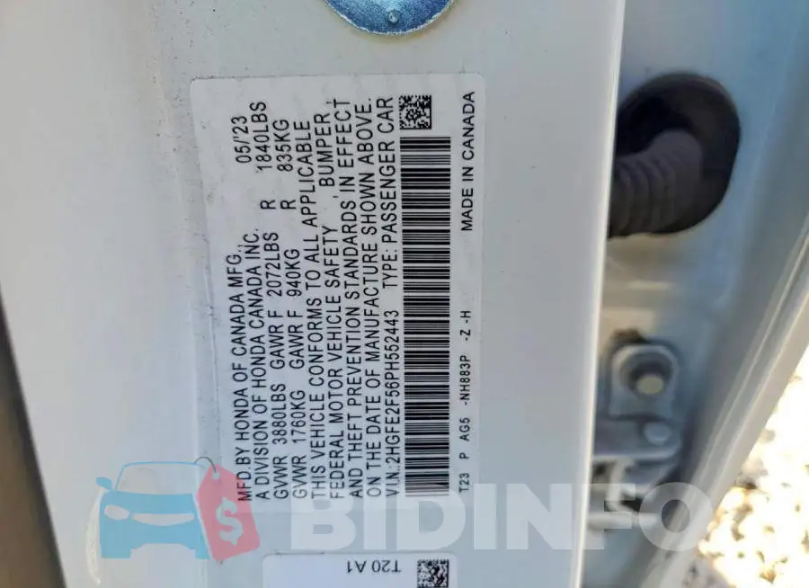 2HGFE2F56PH552443 Photo# 12