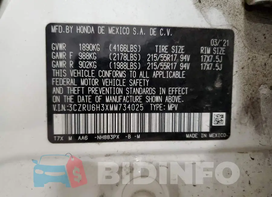 3CZRU6H3XMM734025 Photo# 13