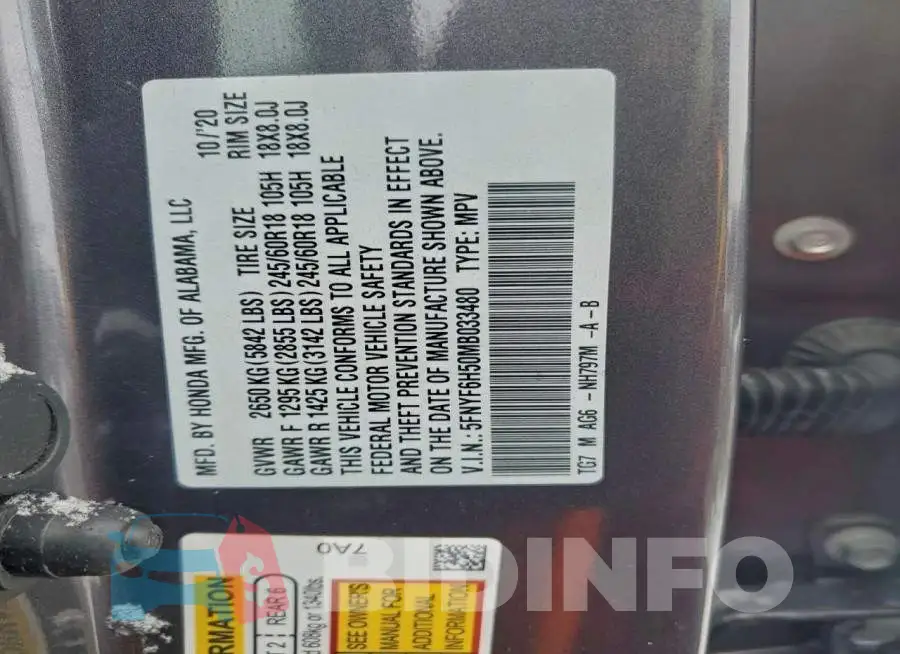 5FNYF6H50MB033480 Photo# 12